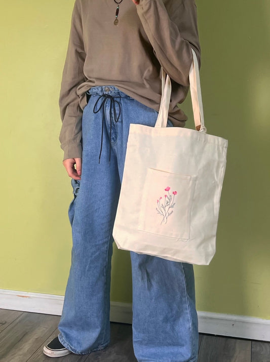 Pink flower tote